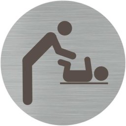 Pictogramme Change Bébé. (Q0473). Autocollant souple effet alu brossé ou plaque de porte alu brossé
