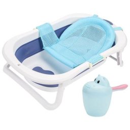 Baignoire bébé avec gobelet à shampoing Baignoire bébé avec pieds avec oreiller Pliable - Bleu