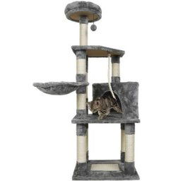 Dazhom - Arbre à chat, Griffoir+Niche Géant+Colonne en sisal+jouet+panier, Gris clair, Multi niveaux