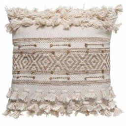 Atmosphera - Coussin Déco Jute & Pompons 45x45cm Ivoire