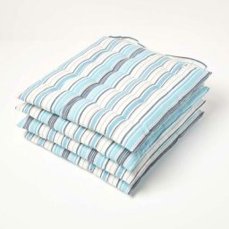Homescapes - Lot de 4 Galettes de chaise capitonnée Rayures bleues 40 x 40 cm - Rayures bleues