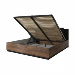 Lit coffre 160x200 coloris chêne foncé et noir collection fox. - Marron - Bois