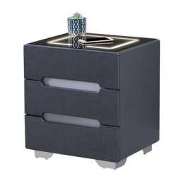 Table de chevet avec 3 tiroirs, Meuble de chambre à coucher avec lumière led réglable, Gris