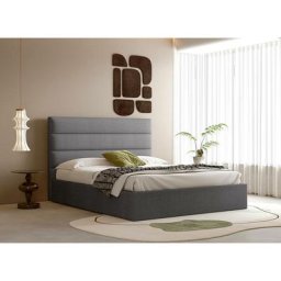 Lit coffre en tissu gris 140 x 190 cm shanna - gris