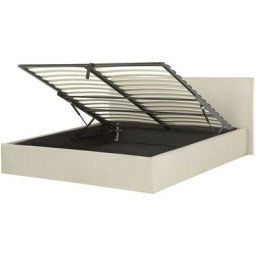 Lit Double en Tissu Beige 160 x 200 cm Elégant de Style Minimaliste avec Espace de Rangement pour