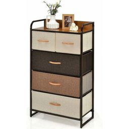 Costway - Commode Polyvalente Tour de Rangement Cadre en Acier et Plateau en Bois pour Couloir