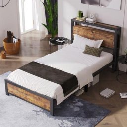 Lit avec fonction de rangement pour adolescents - Lit simple avec tête de lit à rangement et