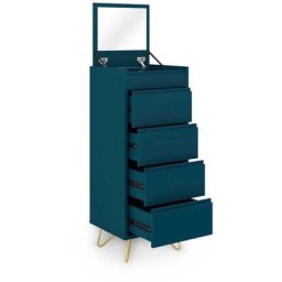 Commode 4 tiroirs bleu canard avec coiffeuse intégrée darina - bleu