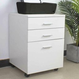 Bakaji - Bureau Bureau Commode Bois mdf Armoire Imprimante 3 Tiroirs Blanc