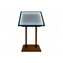 Interface Plv - Porte menu métal pour 6 feuilles A4 avec pied en bois et option led - Noir