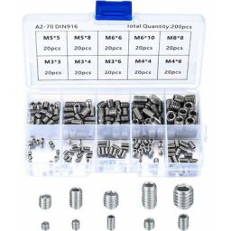 Vis Sans Tête en Acier Inox, M3 M4 M5 M6 M8 Vis à Métaux, Assortiment Kit de Fixations Vis