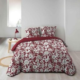 Douceur D'intérieur - Housse de couette imprimé 260 x 240 cm 100% coton + 2 taies Milady Bordeaux
