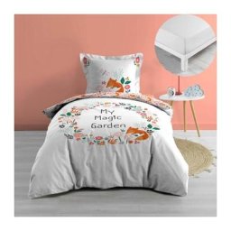 Douceur D'intérieur - Pack parure de couette enfant Magic garden 140 x 200 cm + drap housse 90 x