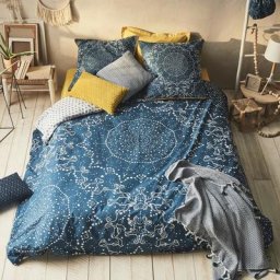 Future Home - Parure de lit 2 personnes en coton 57 fils imprimé bleu 260x240cm - bleu