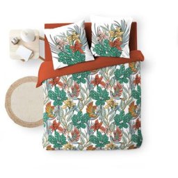 1001kdo Hygiene&beaute - Housse de couette + 2 taies Gaze de coton 240 x 260 cm Fleur et Palombe