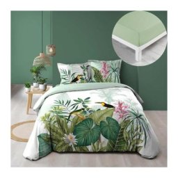 Pack parure de couette 260 x 240 cm Samoa + drap housse 160 x 200 x 30 cm Tilleul