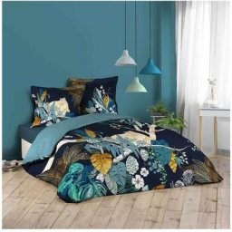 Douceur D'intérieur - Housse de couette 240x220 + 2 taies Mistic coton - Bleu