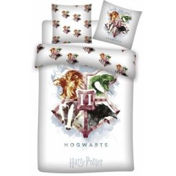 Parure de Lit Coton Enfant Poudlard - Housse de Couette 140x200 cm Taie 65x65 cm - Blanc - Harry
