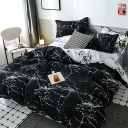 Housse de couette en marbre noir blanc 135x200cm avec taie d'oreiller 48x74cm
