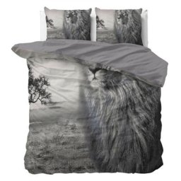 Animal Déco - Parure de Lit Double Coton Lion - Housse de Couette 220x240 cm 2 Taies d'oreiller