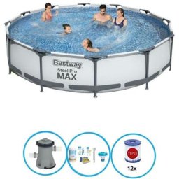 Bestway - Piscine Steel Pro max - Bundle de piscine - 366x76 cm - Gris