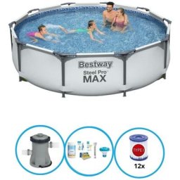 Bestway - Piscine Steel Pro max - Bundle de piscine - 305x76 cm - Gris