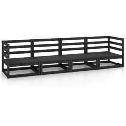 Canapé à 4 places de jardin Noir Bois de pin solide Vidaxl Black