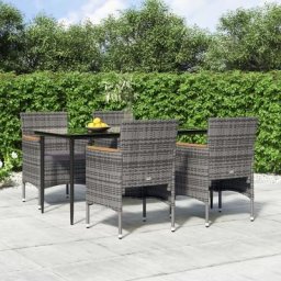 Ensemble Table et Chaise de Jardin Ensemble de salle à manger de jardin et coussins 5pcs Gris/noir
