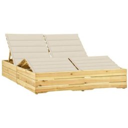 Bain de soleil double Moderne - Transat - Fauteuil de jardin relax - et coussins crème Bois de pin
