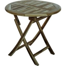 Primematik - Table de jardin pliante ronde 80 cm en bois de teck certifié
