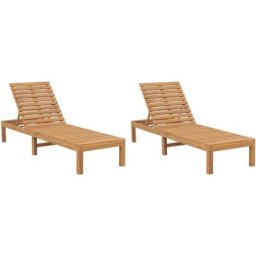 Lot de 2 Chaises longues Bain de soleil Transat Bois de teck solide 46637 - Brun