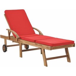 Chaise longue | Bain de soleil Transat avec coussin Bois de teck solide Rouge 19258 - Rouge