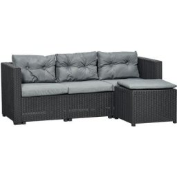 Ensemble salon de jardin 2 pièces canapé 3 places + pouf 7 coussins déhoussables inclus pp