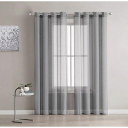 Promo Linge - Voilage à Oeillets - Rideau Transparent en Polyester (140x240 cm) - 1 unité - Gris .