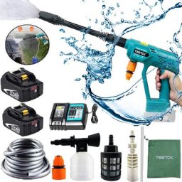 Pistolet à eau sans fil, nettoyeur haute pression sans balais 18V, avec tuyau d’eau 5M, pour le