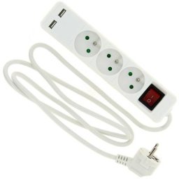 Bloc multiprise électrique (16A - 230V) 3 prises électriques et 2 prises usb