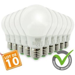 Produit reconditionne] Lot de 10 Ampoules led E27 8W eq 60W 806lm blanc chaud - Très bon état