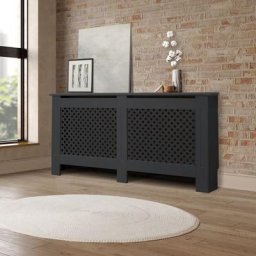 Cache-radiateur motif nid d'abeille habillage en MDF anthracite 112x19x82 cm