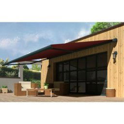 Store banne Coffre intégral protect Gris Anthracite 4x3,5m Motorisé à télécommande - Toile Rouge