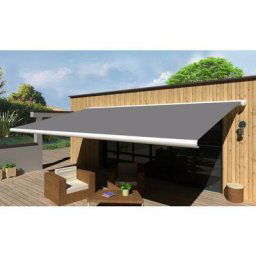 Store banne Coffre intégral protect led smart Blanc 6x3,5m Motorisé à télécommande + Capteur Vent +
