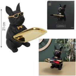 Ac-déco - Vide poches décoratif forme Bulldog h 21 cm - Noir et doré - Figurine déco originale