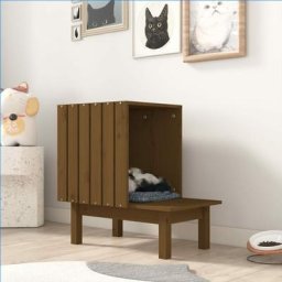 Maison pour chat Moderne - Maisonnette pour chat Marron miel 60x36x60 cm Bois de pin massif