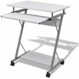 Bureau d'ordinateur compact avec plateau à clavier Blanc