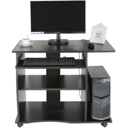 Meuble Bureau Informatique pour Ordinateur à Roulettes avec Grand Support Clavier Coulissant Noir