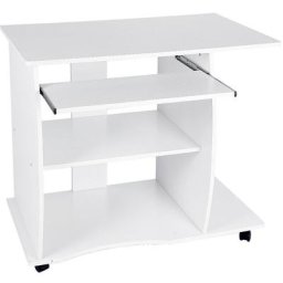 Meuble Bureau Informatique pour Ordinateur à Roulettes avec Grand Support Clavier Coulissant Blanc