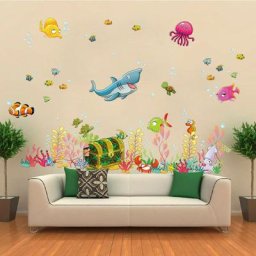 Stickers muraux enfants (90x28.5 cm) aquarium poissons mer Océan autocollants i sticker mural pour