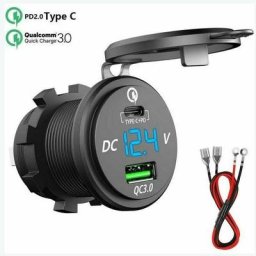 Chargeur Rapide usb c Voiture 12V / 24V qc 3.0 64W Double Prise Chargeur usb Étanche avec led