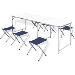 Table pliante de camping hauteur ajustable avec 6 tabourets
