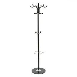 Portemanteau Portant pour Manteaux et Chapeaux socle rond et crochets Noir