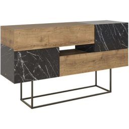 Console 2 portes et 2 tiroirs Coronis Métal Noir et Bois foncé et Noir effet marbre - Noir